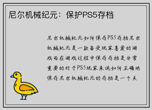 尼尔机械纪元：保护PS5存档